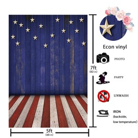 Funnytree Independence Day Rustic Wooden Floor Backdrop American Flag Plank Memorial Patriotic National Holiday Photography Background 4th of July Party Portrait Decor Banner Photo Booth Props 5x7ft