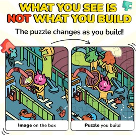 Odd Pieces Jigsaw Puzzles 1000 Pieces with Storytelling Comics, for Women, White Elephant, Mystery Puzzle for Adults & Kids - 19.7'' x 27.6'' Frameable Magic Puzzle Art (AstroGastro)