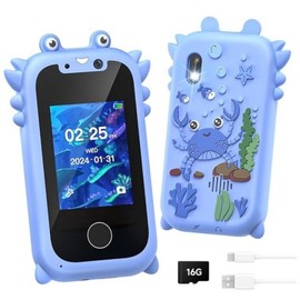 Vimlinc Kids SmartPhone for Girls Boys Toddlers Baby Childrens81.98 Years Old 3-10,Touchscreen HD Dual Camera Learning Cell Phone for Kids with Music Player, Games, 16GB SD Card educational toys - Color: Blue
