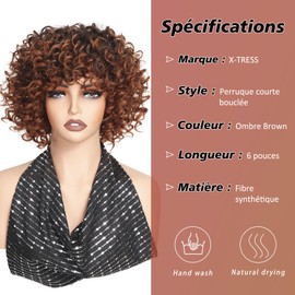 Brown Ombre Wig for Black Women Short Curly Afro Wig with Bangs Synthetic Heat Resistant Wig