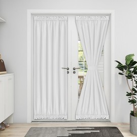 Easy-Going Blackout Door Curtains, Rod Pocket Privacy Light Filtering Sidelight Curtains French Door Curtains with Tieback, 1 Panel, 25x72 inch, White