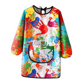SZBRSKJ Children's Apron, Children's Smock, Long Sleeve, Waterproof, Kids Painting Apron with Pockets, Boys, Girls, Elementary School, Lunch, Drawing Calligraphy, Cooking, Nursery, For Ages 8 to 12 (120 to 140 cm)