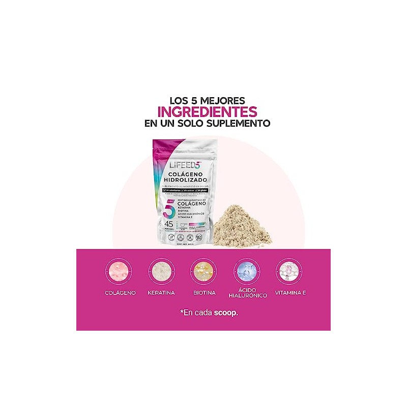 Lifeed Beauty Colágeno Hidrolizado Polvo Ácido Hialurónico Biotina Keratina Vitamina