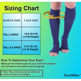 Doc Miller Calcetines de Compresión de Punta Abierta (1 par) 30-40 mmHg Medias de Compresión Para Ejercicio, Recuperación, Dolores, Varices, Mangas para Pantorrillas (Azul Oscuro, X-Grande Alto)