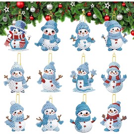 Huacan Christmas Diamond Art Keychain Kit Blue Snowman DIY Gem Painting Key Chain