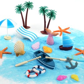 OFFCUP Mini Beach Decorations, 27 Pieces Miniature Decoration, Small Palm Tree Decoration Accessories, Miniature Ornament Set Beach Micro Sheep for DIY Fairy, Garden, Dollhouse Decoration, Birthday
