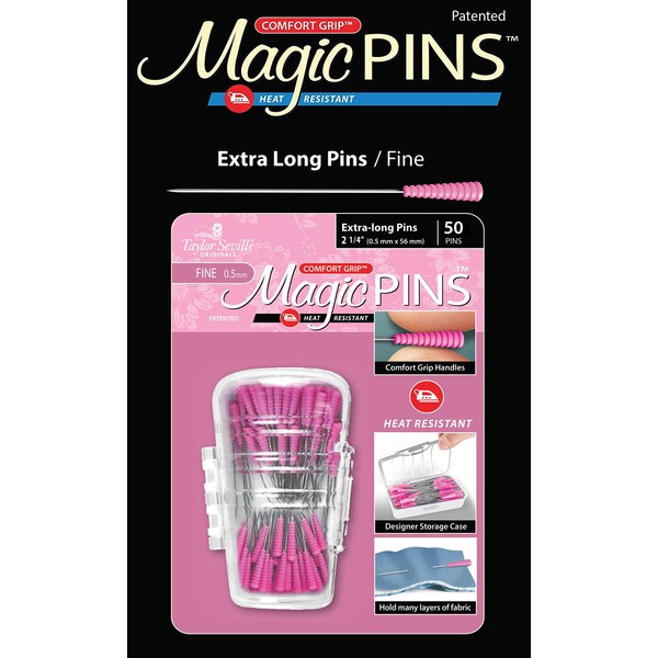 Taylor Seville Originals Extra Long Magic Pins, Metal, Pink, 0.5 x 56mm