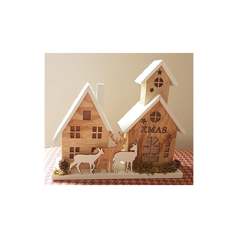 Premier LED Wooden House Scene 23cm Nordic Christmas Village
