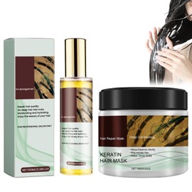 Hppsctink 2pcs Kollagen-Haarpflege, 100ml Haarpflege-Öl und 100g Haarmaske, Kollagen-Reparatur, Repariert trockenes und krauses Haar, Befeuchtet trockene Spitzen, shampoo