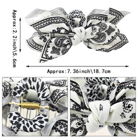 TELAIN Hair Clip Large With Bow, Satin Hair Clips Ladies For Thin And Thick Hair, Elegant And Non-Slip Claw Clip In Black And White, 7.87 Inch