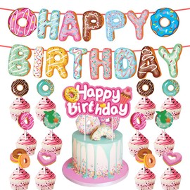 Donut-Themen-Geburtstagsparty-Dekoration, Donut-Banner, Donut-Kuchenaufsatz und Donut-Cupcake-Topper für Donut-Liebhaber, Geburtstagsparty
