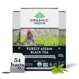 Organic India Purely Assam Black Tea - Caffeinated Herbal Tea Bags with Natural Assam Leaves, Enjoy with Milk & Sweetener, USDA Organic, Non-GMO, Fairtrade Certified - 18 Bags (Pack of 3)