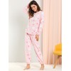 Allegra K Women's Long Sleeve Flannel Pattern Sleepwear Pyjamas, Pink