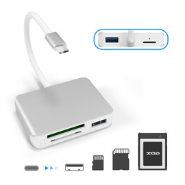 Lector de tarjetas XQD USB C, lector de tarjetas XQD/SD/TF tipo C, adaptador de tarjeta dual USB 3.0 lectura de 3 tarjetas para SD (HC/XC), TF, Sony G Series, Lexar USB Mark Card, compatible con portátiles tipo C, compatible con Windows/Mac OS