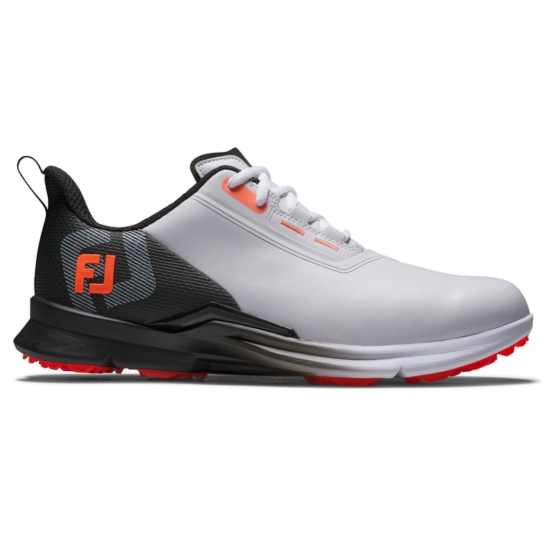 FootJoy Men's FJ Fuel Golf Shoe, White/Black/Coral, 10 Wide