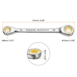 sourcing map 2pcs Double Box End Ratcheting Wrench 8mm x 10mm Metric 72 Tooth Ratchet Gear Spanner Tools CR-V Black Nickel Plating Dual Box End Ratcheting Wrench for Repairs