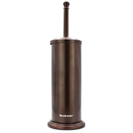 BROOKSTONE, Bronze Metallic Toilet Brush with Holder, Long Handle for Deep Bowl Cleaning, [Splash Protective Disc], Stylish Modern Space Saving Design, Leakproof Inner Container