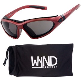 WYND Blocker Vert Motorcycle & Outdoor Sports Wrap Around Sunglasses (Red/Smoke Lens)