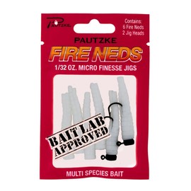 Pautzke's Fire Neds White Micro Finesse Jigs, 1/32 oz - Ultimate Trout and Multi-Species Fishing Lures, Includes 6 Neds & 2 Pre-Rigged Jig Heads