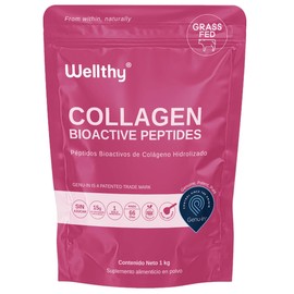Wellthy Colageno Hidrolizado Puro 1kg. Péptidos de Colágeno Bioactivos Genu-In, 66 Porciones por Envase, 1 Solo Ingrediente, SIN Azúcar, Scoop...     