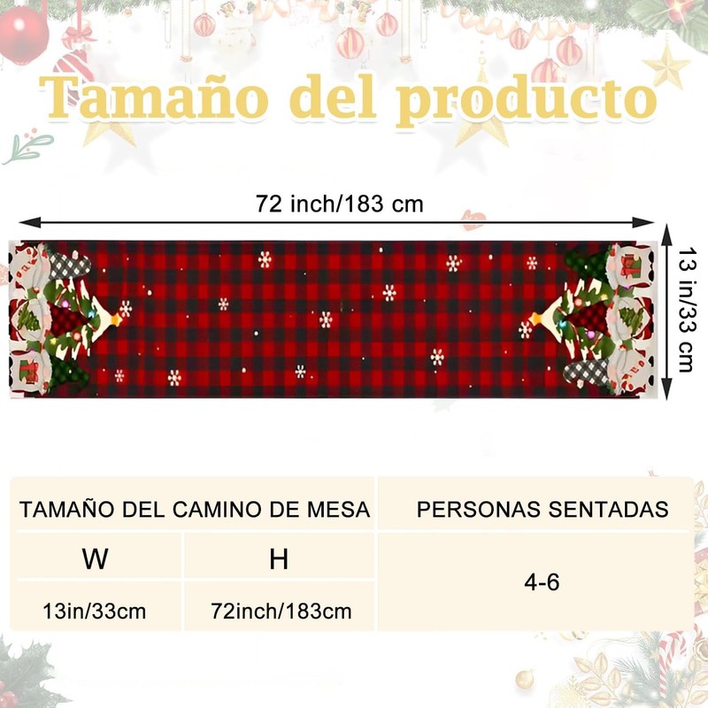 SHOUS Camino de Mesa con Diseño de Gnomo Navideño, 183*33