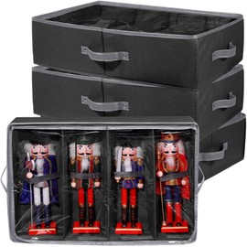 Preboun 4 Pack Clear Top Nutcracker Storage Containers - Christmas Figurine Storage Box, Each Holds 4 Figurines up to 16 Inches (Black)