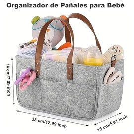 Organizador de Pañales para Bebé, Fieltro de Alta Calidad Bolsa de Pañales, Cesta de Fieltro para Almacenamiento de Pañales, Cesta de Fieltro de Pañales (Gris Claro)