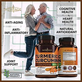 NEW AGE NEW AGE Turmeric Curcumin with Bioperine Capsules - Natural Joint & Healthy Support with 95% Standardized Curcuminoids for Potency & Absorption - Non-GMO, Gluten Free (90 Count (Pack of 1))