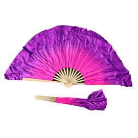 Winged Sirenny Pairs Short Silk Flutter Folding Fan for Worship and Chinese Folk Dance Performance, 4" Silk Over 12" Bamboo (Pink-Purple)