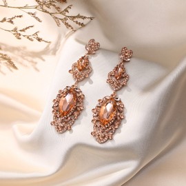 EVER FAITH Wedding Bridal Earrings for Women Girls Rhinestone Crystal Art Deco Drop Dangle Long Chandelier Earrings Champagne Color, Base Metal, No Gemstone