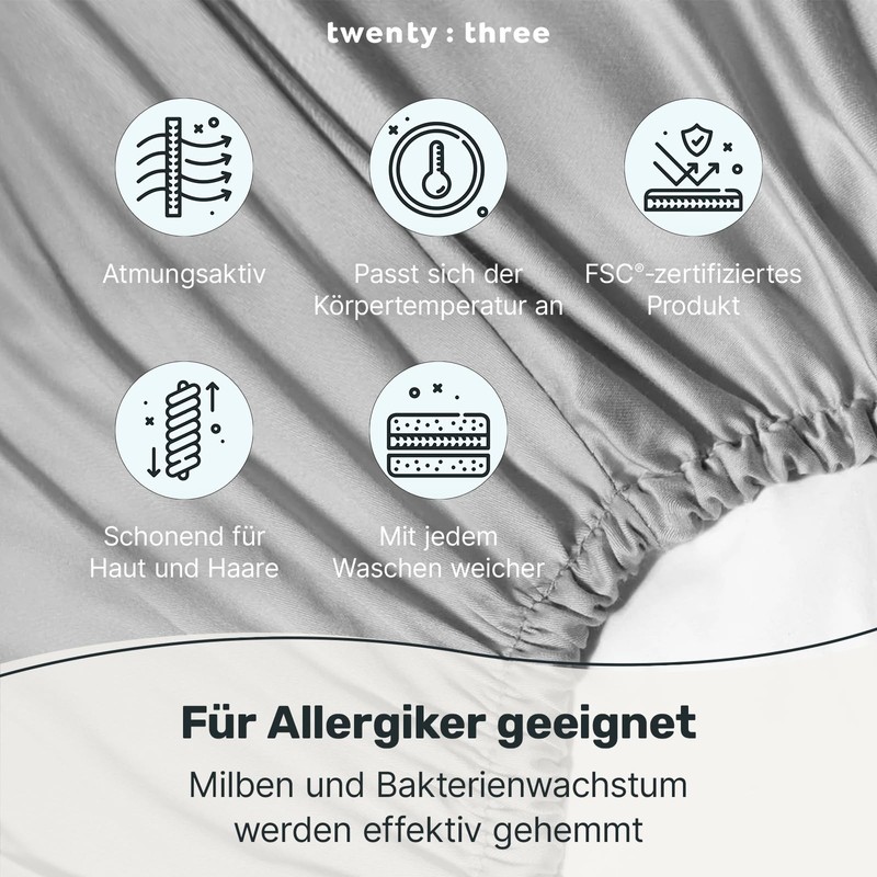 twenty:three Lyocell Fitted Sheet, 90 x 200 cm, Light Grey,