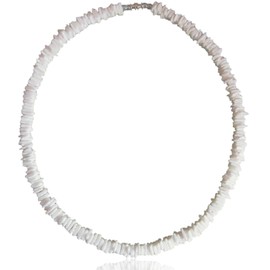 Native Treasure 16" Mens and Womens Summer Beach Surfer Necklace From the Philippines, White Rose Clam Chips Ark Shells