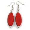 Red Leaf Shape Wood Drop Earrings - 60mm L