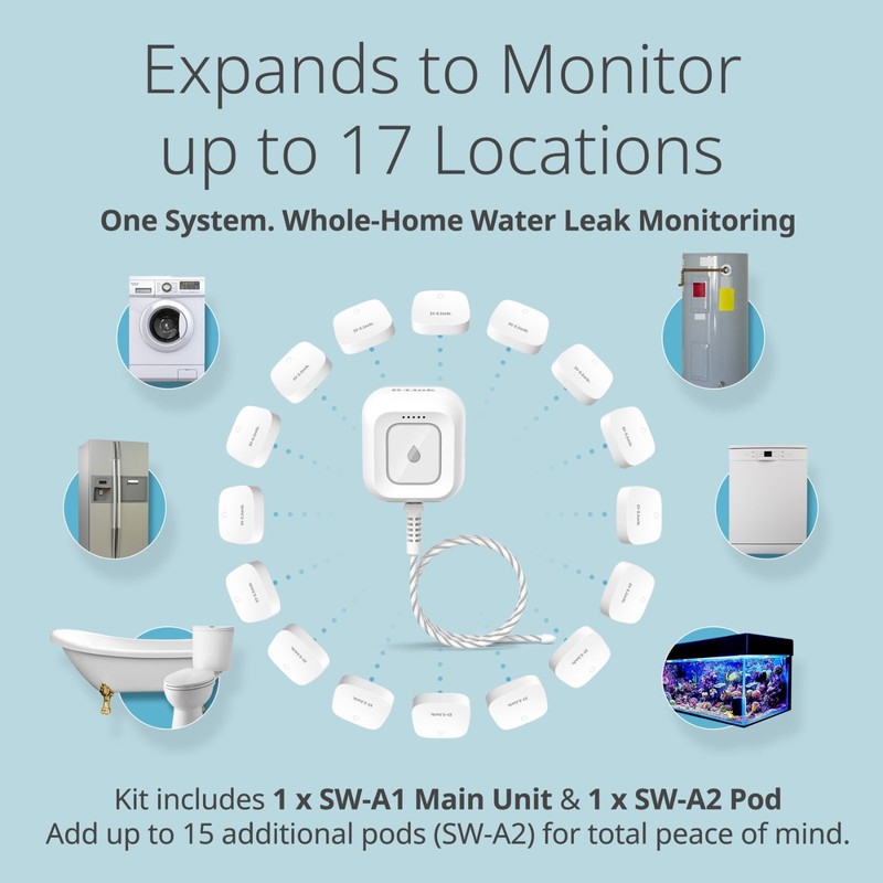D-Link DCH-S1621KT Wi-Fi Water Leak Sensor and Alarm Starter Kit,