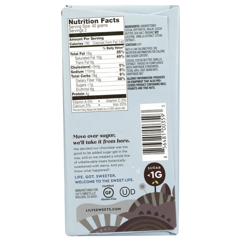 Lily's Sweets, 70% Cocoa Extra Dark Chocolate - Sea Salt