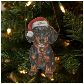 Santa Dachshund Wood Ornament