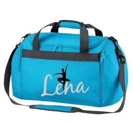 Sports Bag with Name | Personalise & Print | Ballet Dancer Ballerina Motif | Travel Bag Shoulder Bag for Girls | Includes Name Print, turquoise, 26 Liter