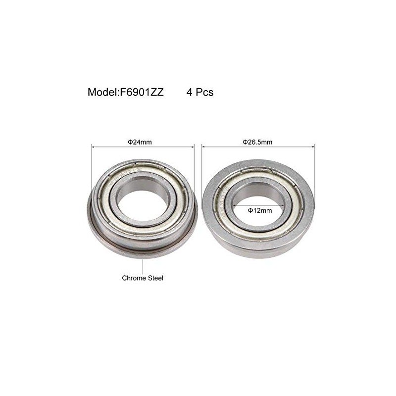 uxcell Flanged Ball Bearings 12x24x6mm Double Shielded Chrome Steel Bearing,