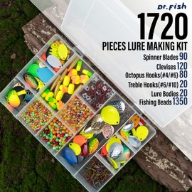 Dr.Fish 1720-Pieces Spinner Making Kit, Walleye Rig Lure Making Suppies, 90 Colorado Indiana Spinner Blades Lure Parts with Tackle Box, Crawler Worm Harness Spinnerbait