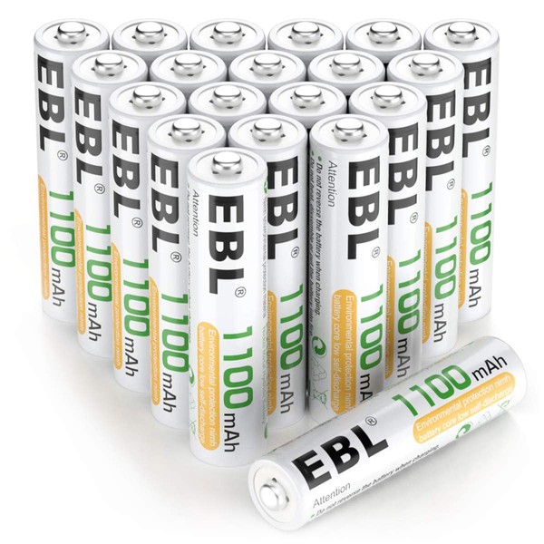 EBL 20 Pack 1500 Cycle 1100mAh AAA Ni-MH Rechargeable Batteries AAA (Typical 1100mAh, Minimum 1000mAh)