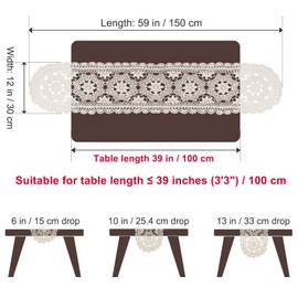 kilofly Handmade Crochet Cotton Table Runner Tablecloth, 12 x 59 inch, Beige