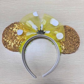 CAKURE Light Up Mouse Ears Headband Led Bow Hair Bands Festival Holiday Hair Accessories for Women and Girls (b-yellow, one size)