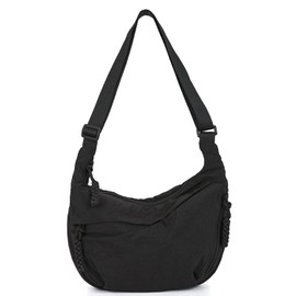 MIKA & MAYA Women's Round Shoulder Bag, Crescent-Shaped, Body Bag, Cross-body Bag, Black