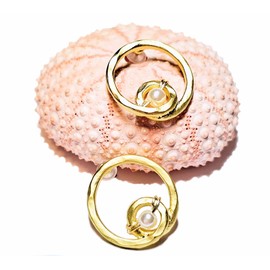 Cultured Freshwater Pearls Earrings Modern Hammered Circle Matte 14K Gold Plated Earrings Round Dainty Lightweight Earrings USA HANDMADE