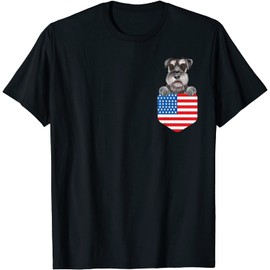 keoStore America Flag Miniature Schnauzer Dog in Pocket ds032 T-Shirt Black