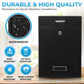 Wall Mounted Locking Vertical Dropbox Mailbox - Safe and Secure (Large) | Made with Galvanized Steel (Light Gray)