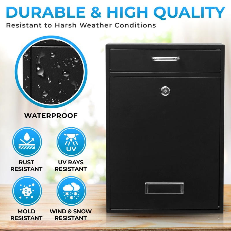 Wall Mounted Locking Vertical Dropbox Mailbox - Safe and Secure