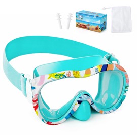 Kids Swim Goggles with Nose Cover, 180° Panoramic Snorkel Mask with Anti-Fog & Anti-Leak Design, Comfort Fabric Strap UV Protection Lens for Boys Girls Ages 3-15