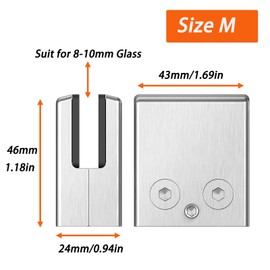 Cokritsm 6pcs Glass Clamps 8-10mm Stainless Steel 304, Black Glass Clips Adjustable Glass Bracket Flat Back for Balustrade Staircase Handrail, Glass Clamps Clip Grip Holder for Stair Window (Sliver)