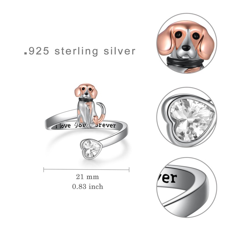Zunxinsan Beagle Ring S925 Sterling Silver Dog Open Ring Dog